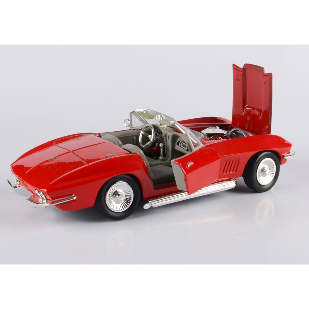 The red 1967 Corvette Diecast Model shown with the hood and doors open on a white background.