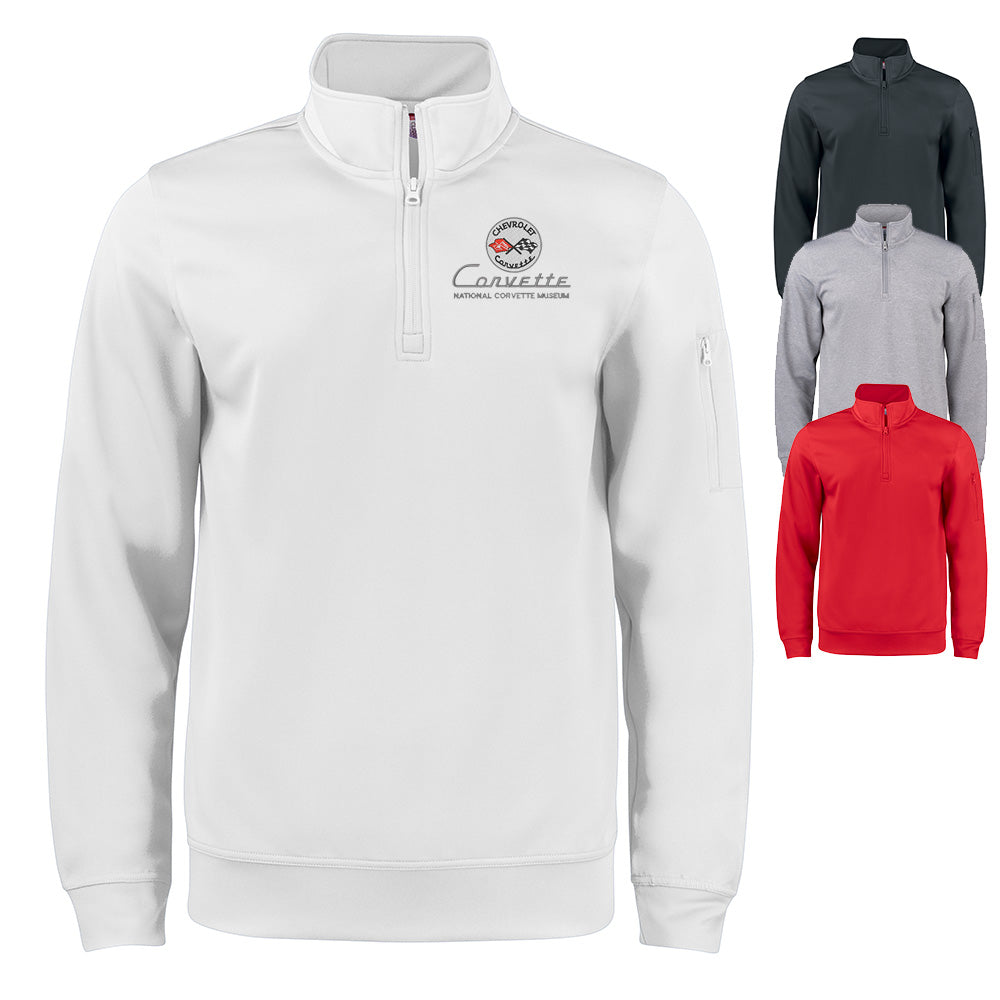 1st Generation Corvette Emblem Custom Lift Quarter-Zip Pullover shown in four colors on a white background