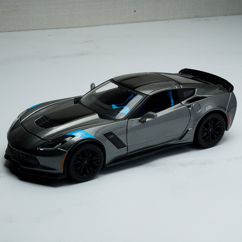 2017 Corvette Gray Grand Sport Diecast Model sitting on a table