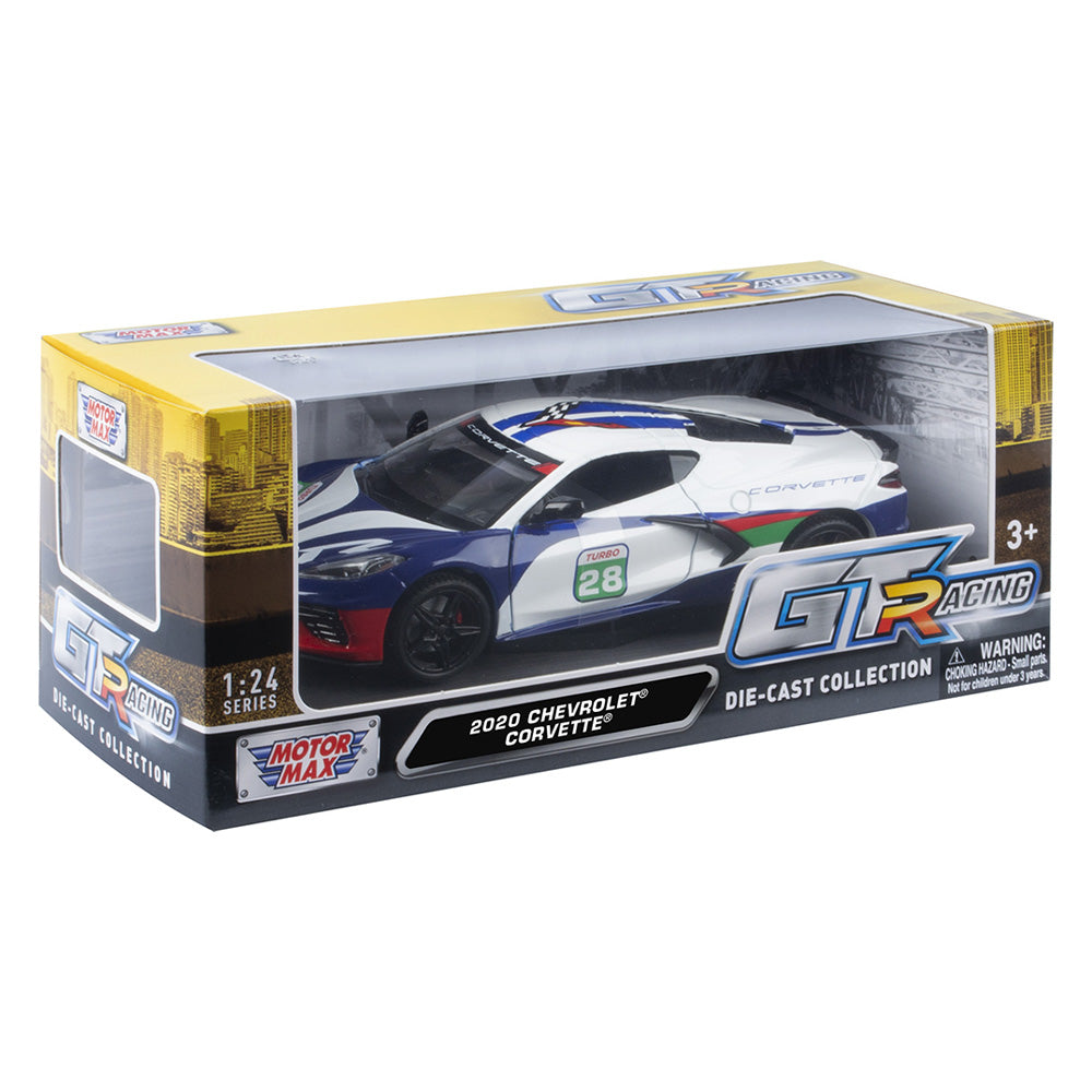 The 2020 Corvette GT Racing Diecast Model shown in the box on a white background