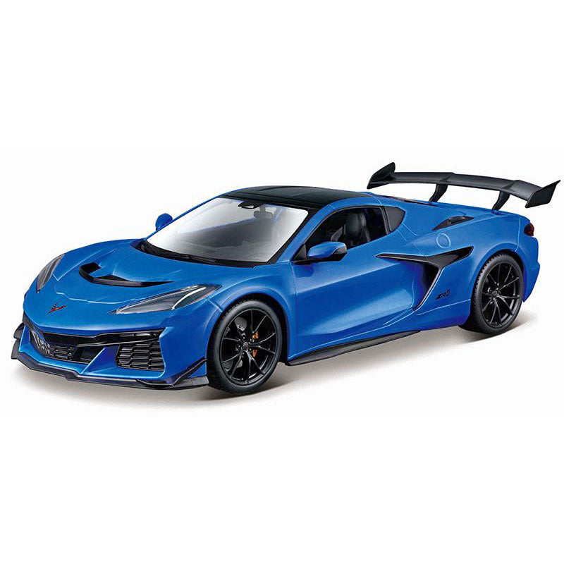 The 2025 Corvette ZR1 in Blue Assembly Line Diecast Metal Model Kit shown assembled on a white background.