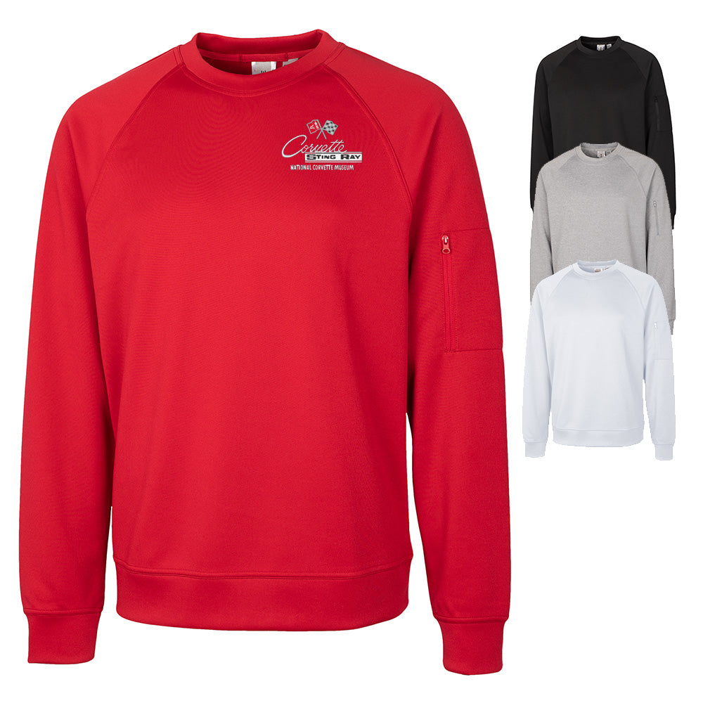 The 2nd Generation Corvette Emblem Custom Lift Crewneck Sweatshirt shown in four colors on a white background.