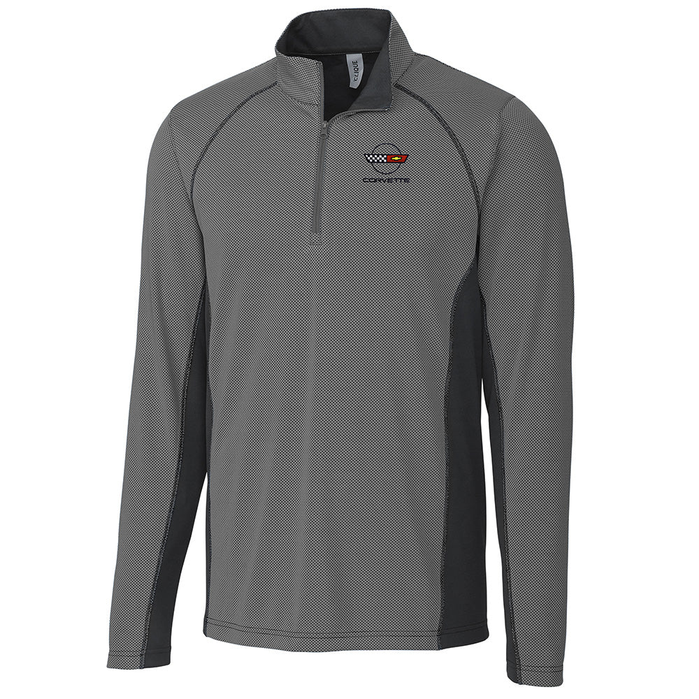 Gray and black quarter zip pullover with a C4 Corvette logo on a white background