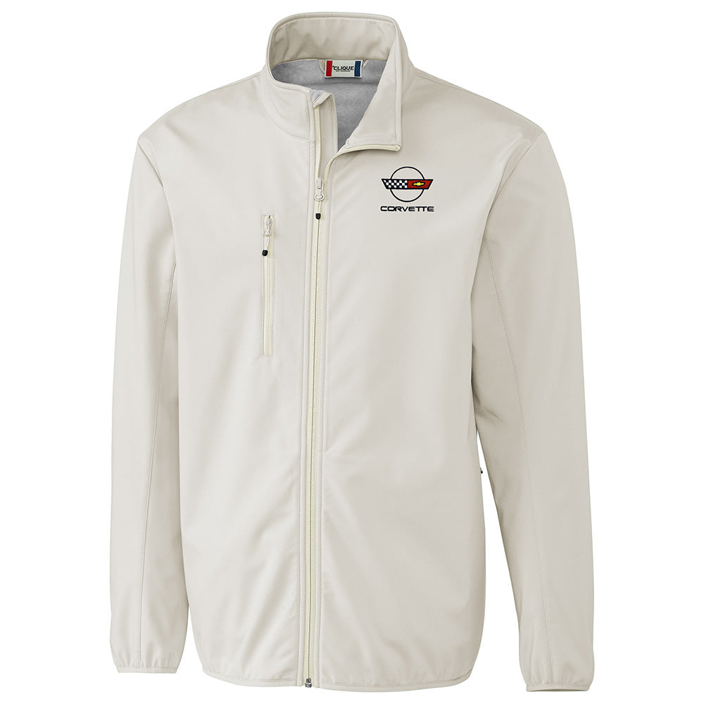 Beige jacket with a C4 Corvette logo on a white background.