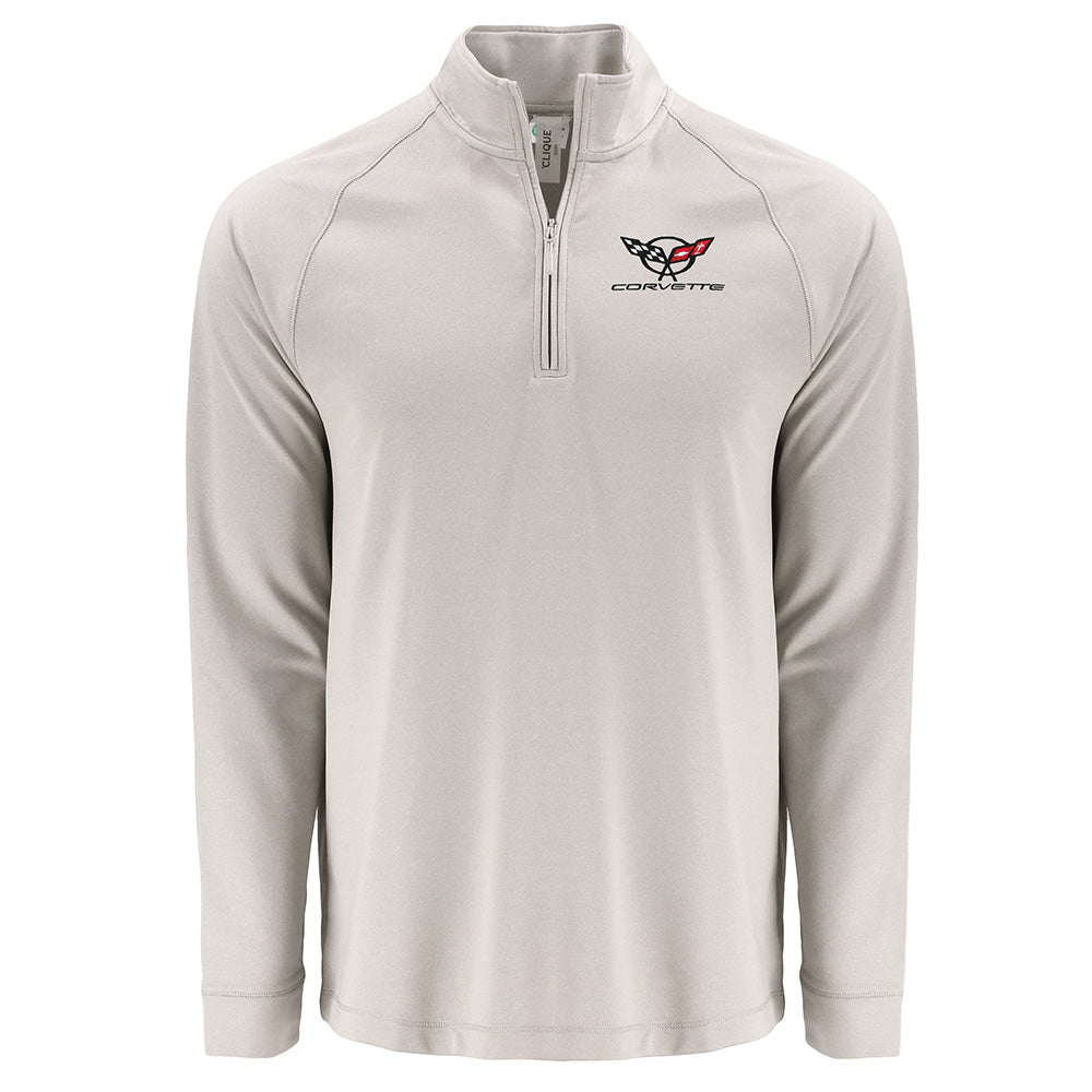 Light gray quarter zip pullover with a C5 Corvette logo on a white background