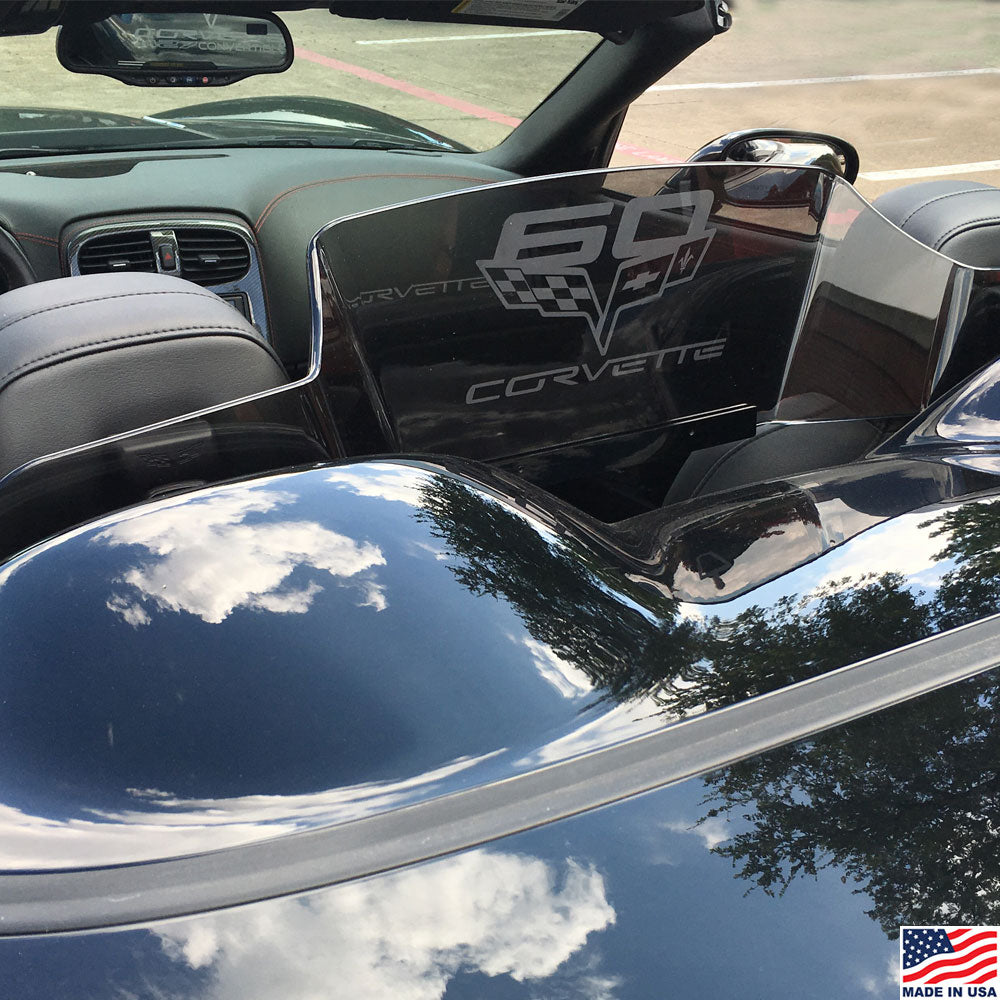 60th Anniversary Corvette Laser Engraved Windrestrictor installed in a Corvette