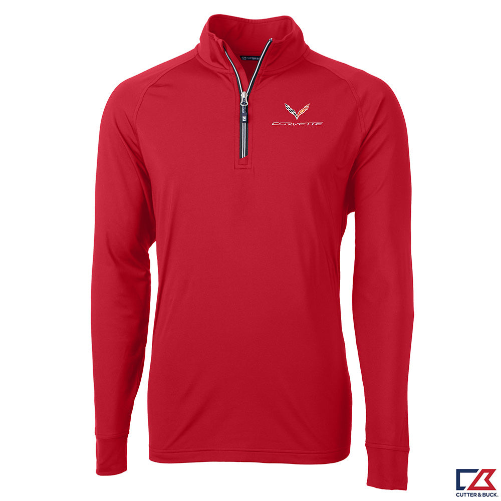 Red quarter-zip pullover with a C7 Corvette logo shown on a white background