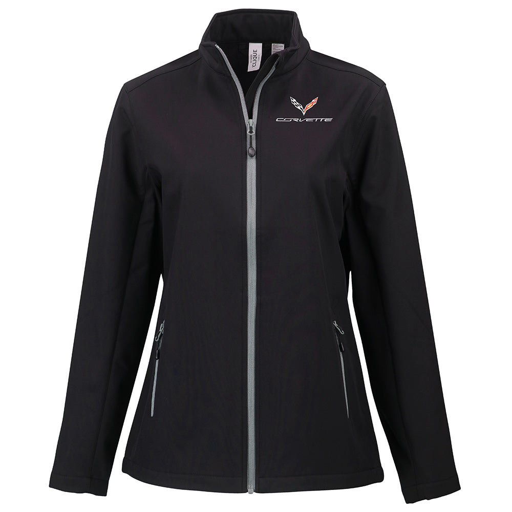 C7 Corvette Ladies Tempo Jacket in Black and Gray shown on a white background