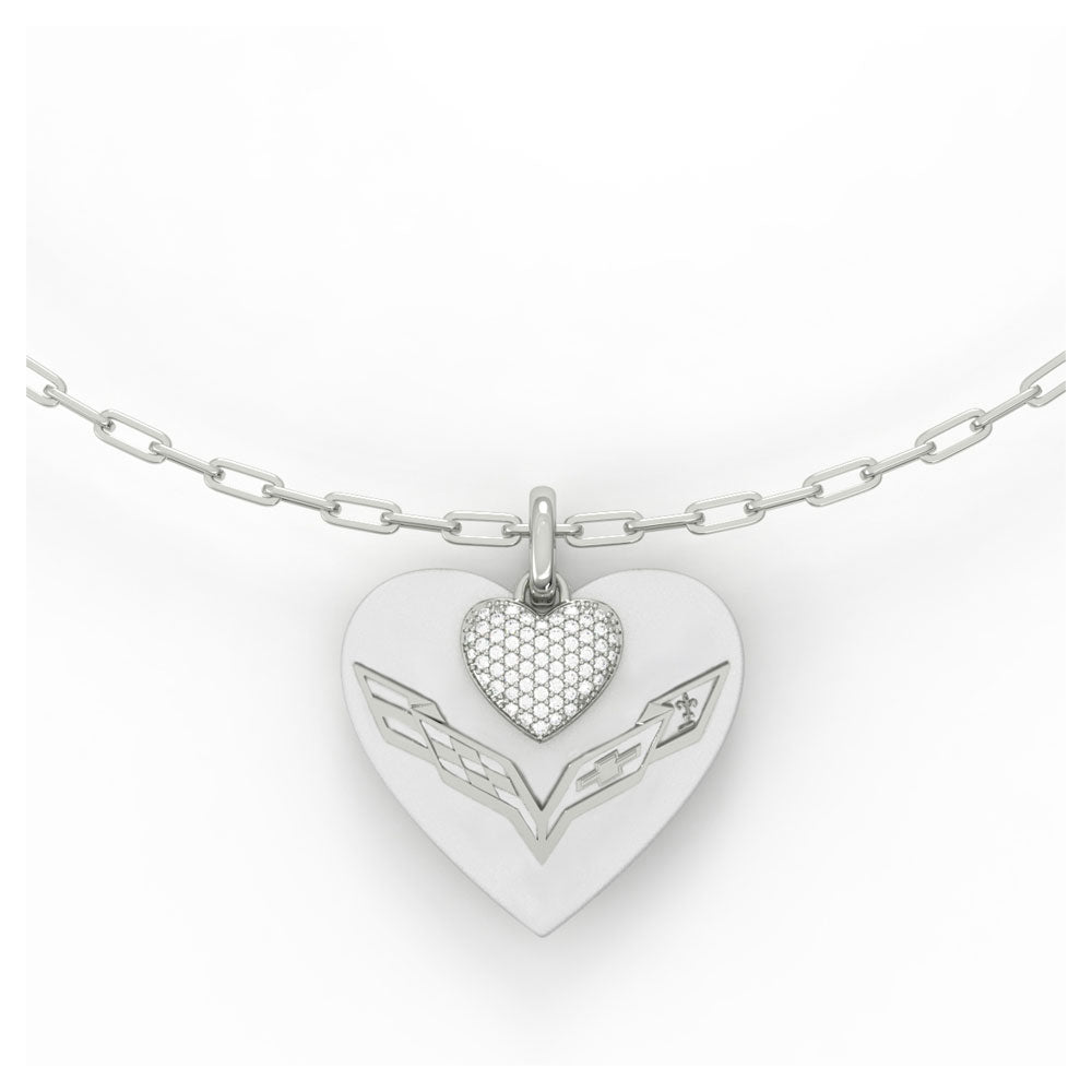 7th Generation Corvette Small Heart with Pave Set Cubic Zirconia Necklace