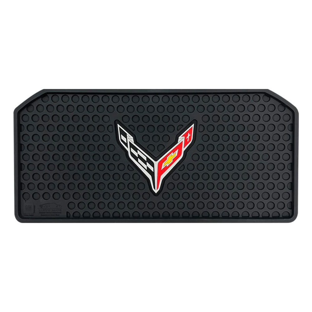 The 8th Generation Corvette Emblem All-Season Rubber Front Trunk Mat shown on a white background.