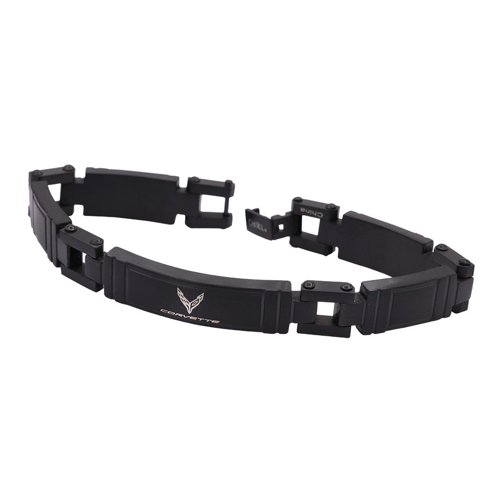 8th Generation Corvette Emblem Black Stainless Steel Men's Bracelet