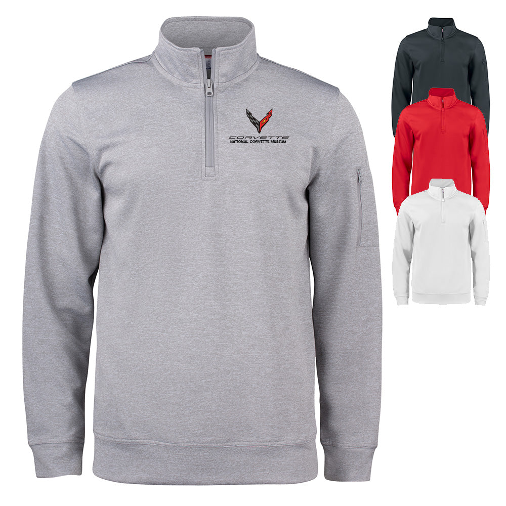 8th Generation Corvette Emblem Custom Lift Quarter-Zip Pullover shown in four colors on a white background