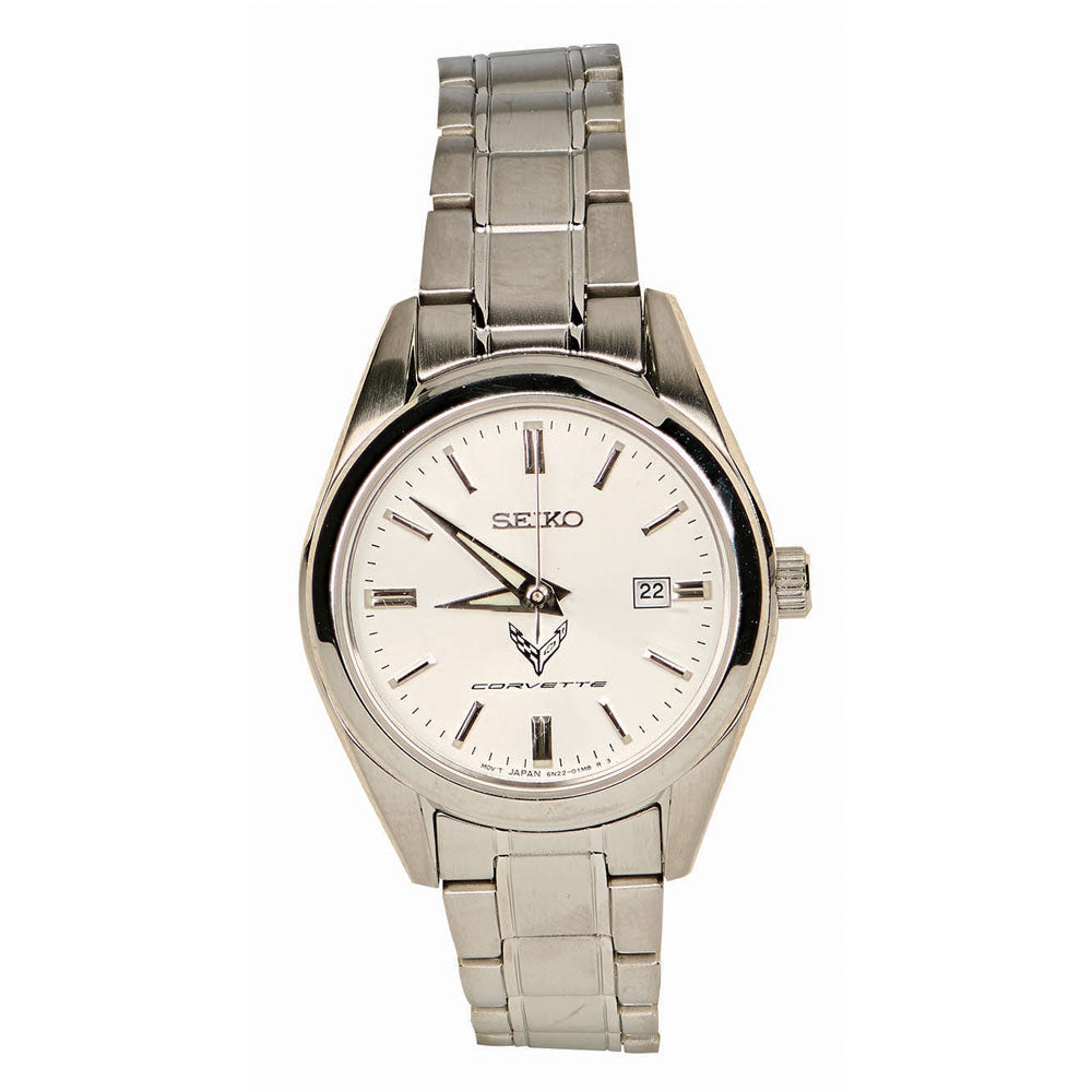 The 8th Generation Corvette Emblem Ladies Seiko Watch shown on a white background.