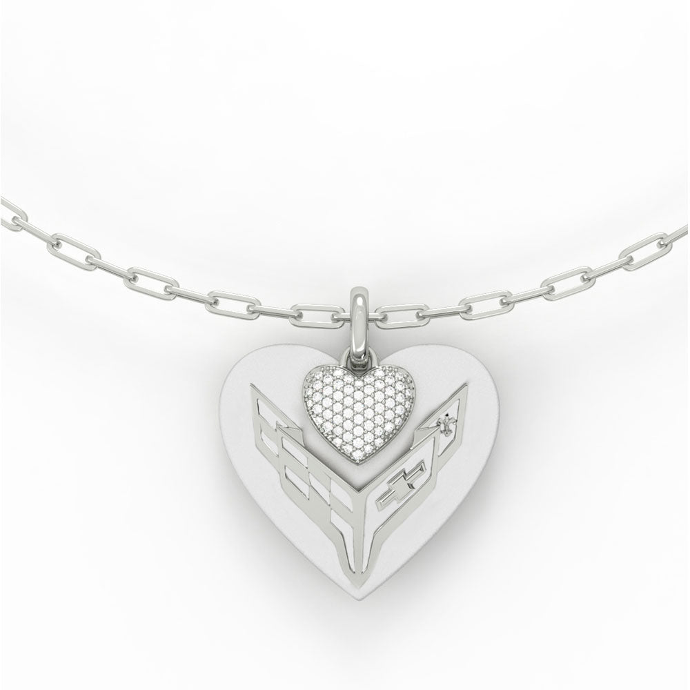 8th Generation Corvette Small Heart with Pave Set Cubic Zirconia Necklace