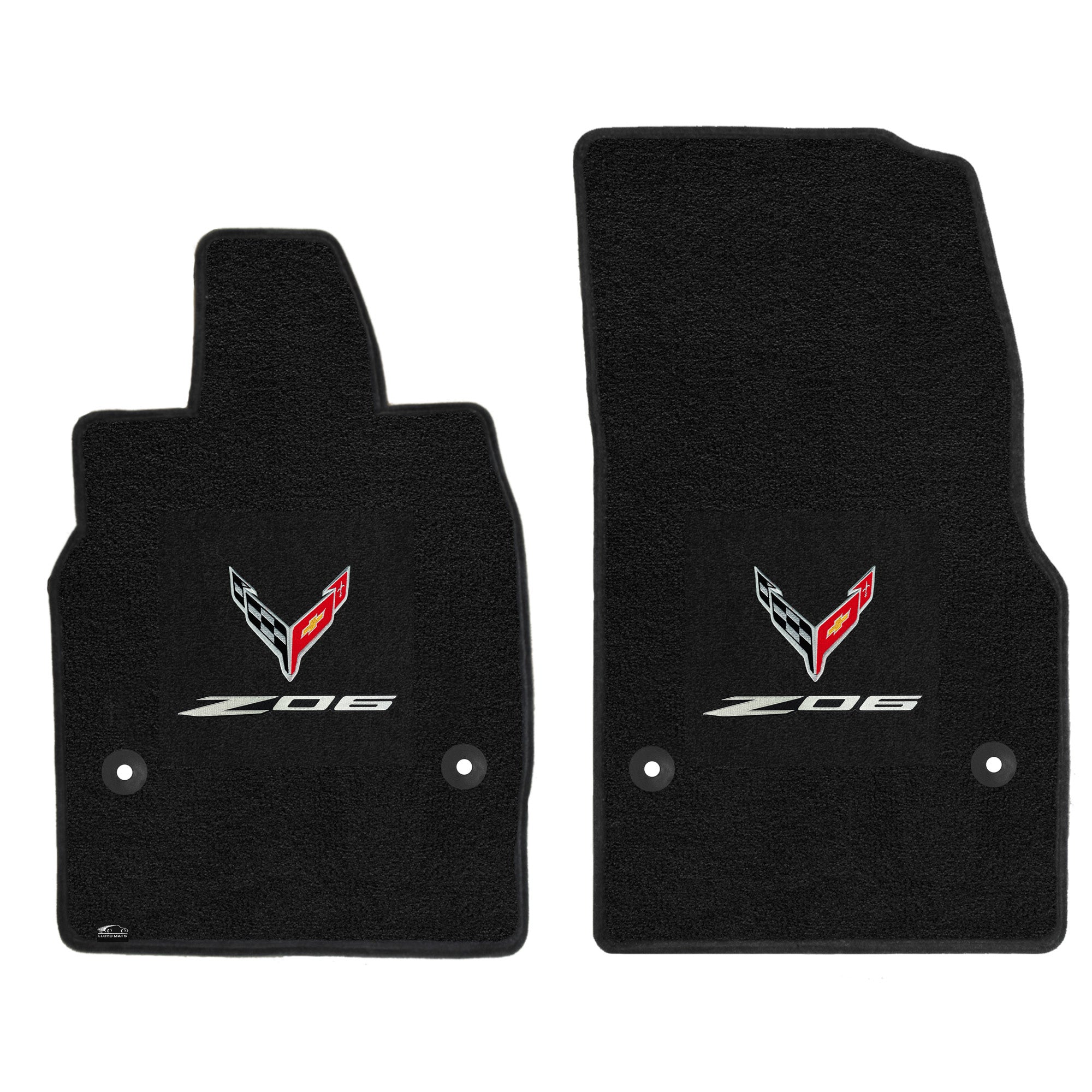 8th Generation Z06 Corvette Double Emblem Floor Mats shown on a white background.