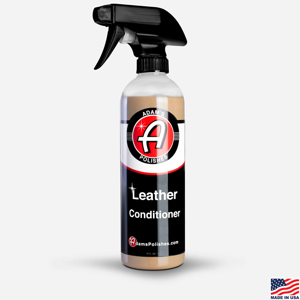Spray bottle of Adam's Polishes Leather Conditioner on a white background