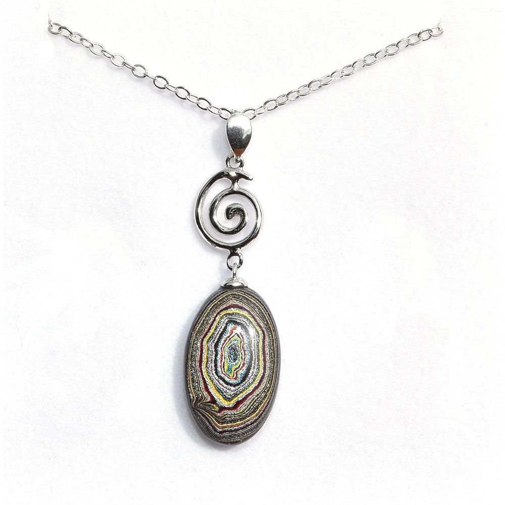 Automotive Paint Oval Pendant Spiral Necklace