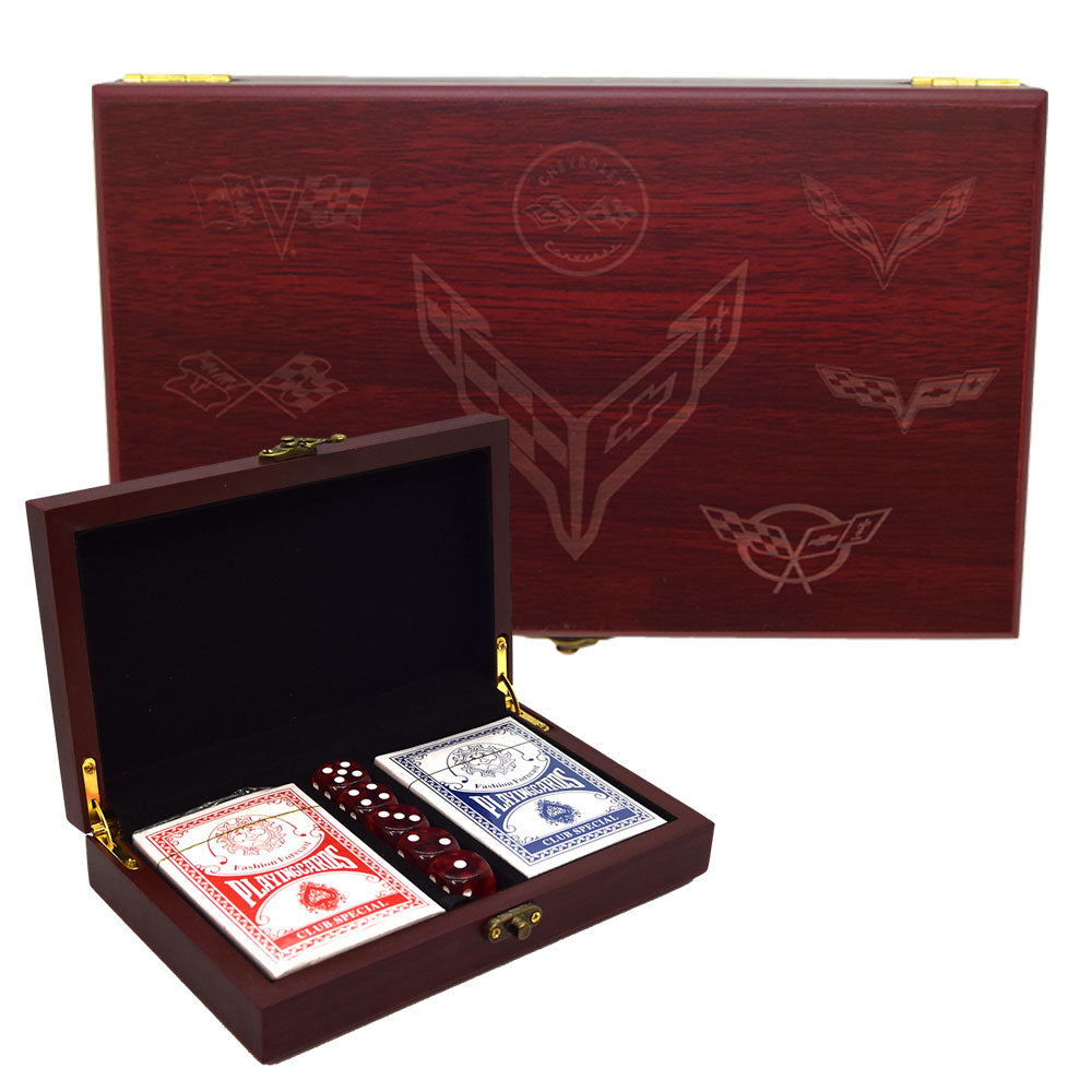 C1-C8 Corvette Emblems Rosewood Card and Dice Set