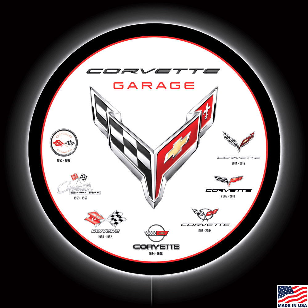 C1-C8 Corvette Garage Round LED Sign