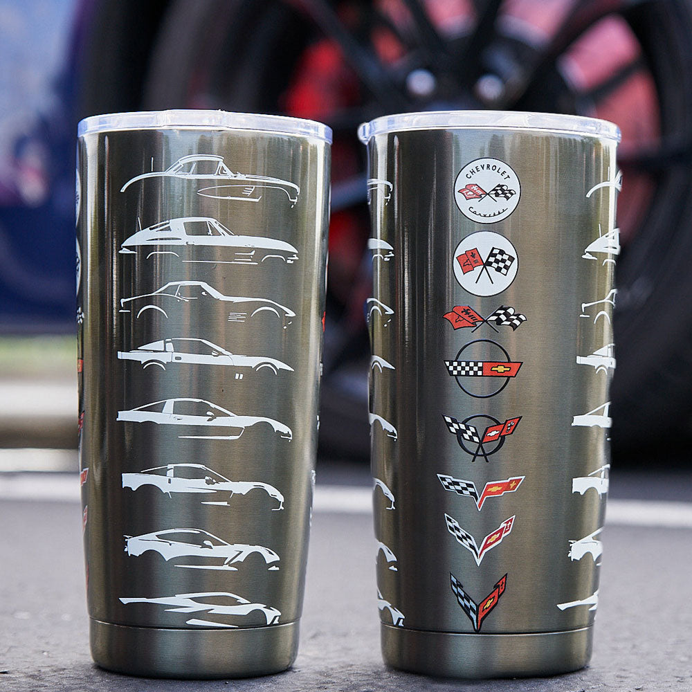 C1-C8 Corvette Generations Gesture Silver Travel Mug