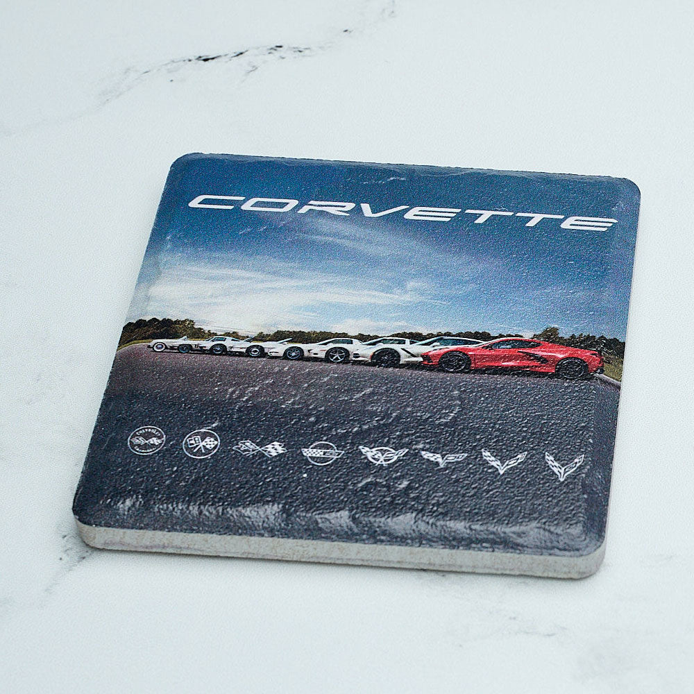 C1-C8 Corvettes Coaster sitting on a table