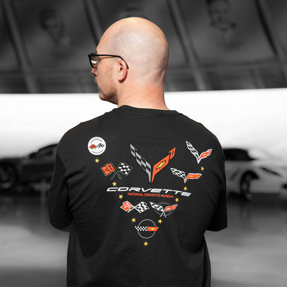 Man wearing the C1-C8 Emblems V-Back T-shirt