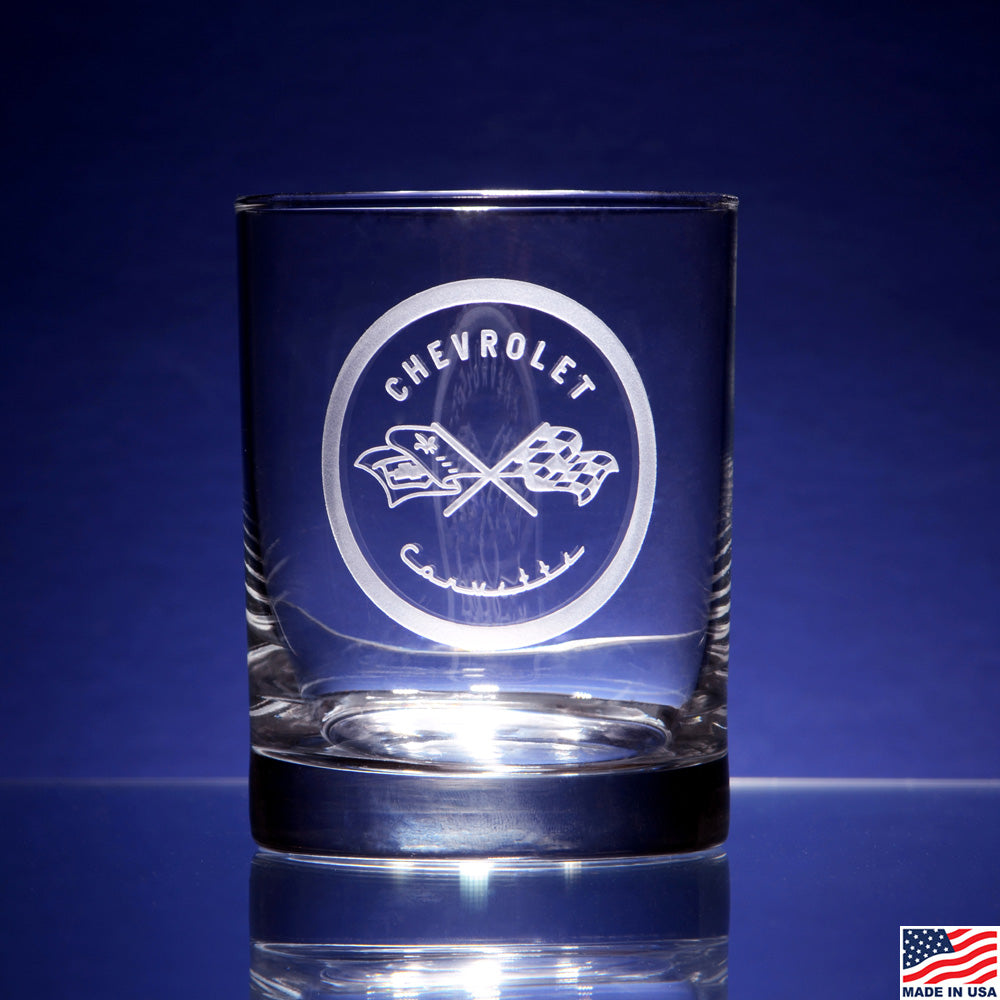 C1 Corvette Short Beverage Glass shown placed on a glass table