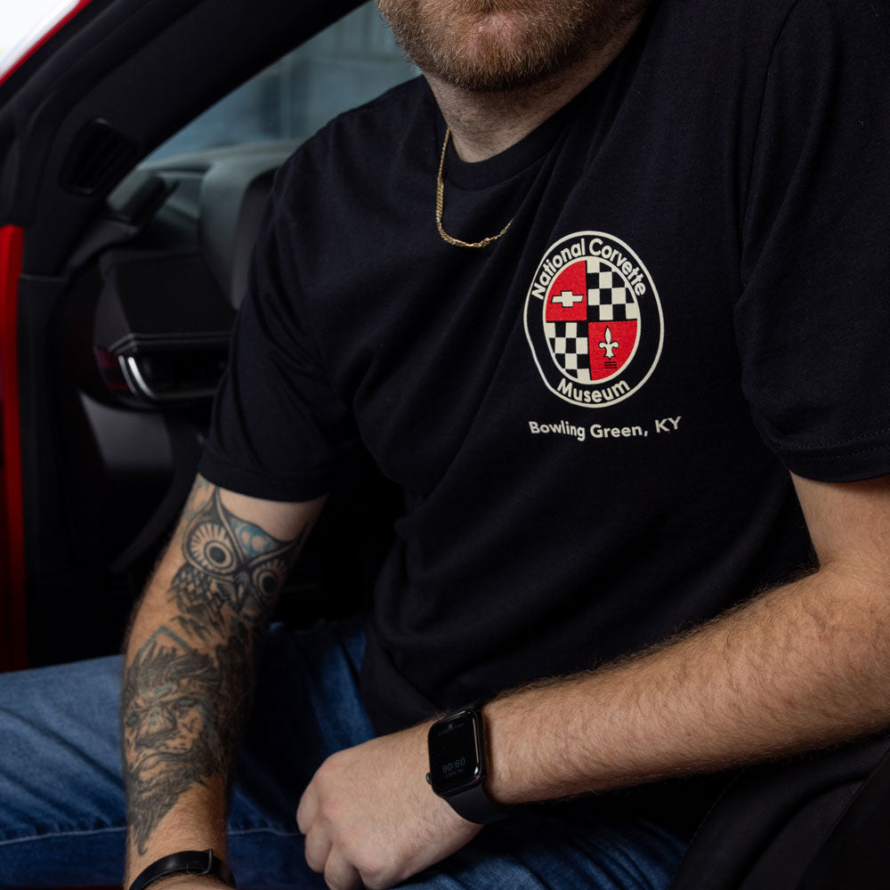 C1 Red Corvette NCM T-shirt front emblem close up