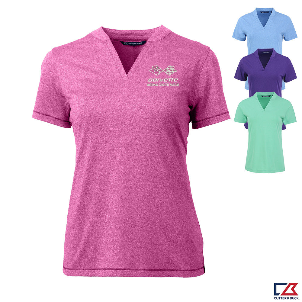 C3 Corvette Custom Ladies No Collar V-Neck Polo shown in four colors