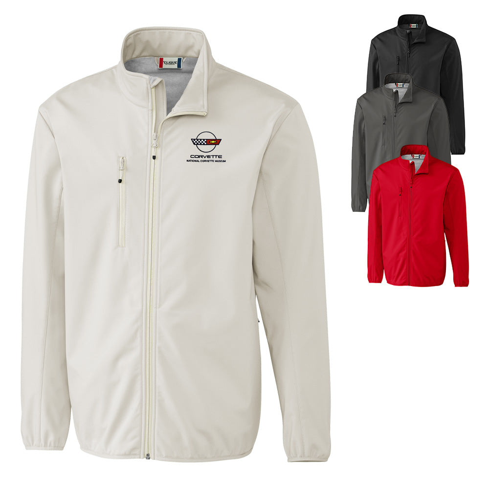 The C4 Corvette Custom Trail Stretch Softshell Mens Jacket shown in four colors