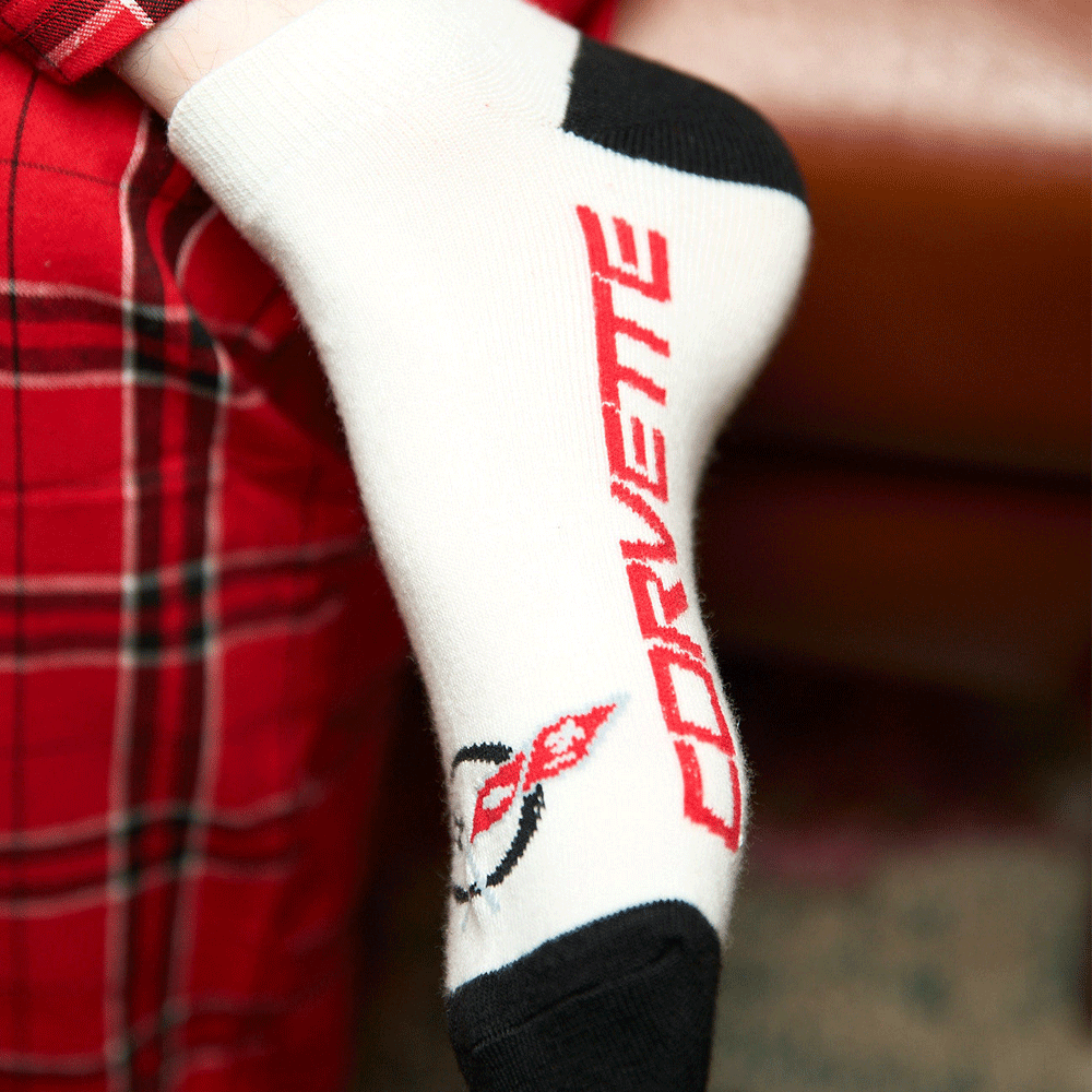 Person wearing C5 Corvette Emblem Footie Socks