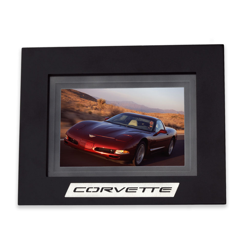 C5 Corvette Script Picture Frame shown with a 50th Anniversary Corvette photo in the frame