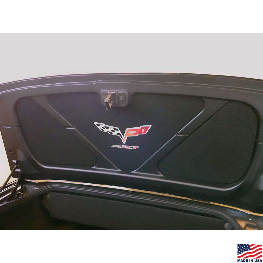 C6 427 Corvette Three Piece Trunk Lid Cover shown installed in a car