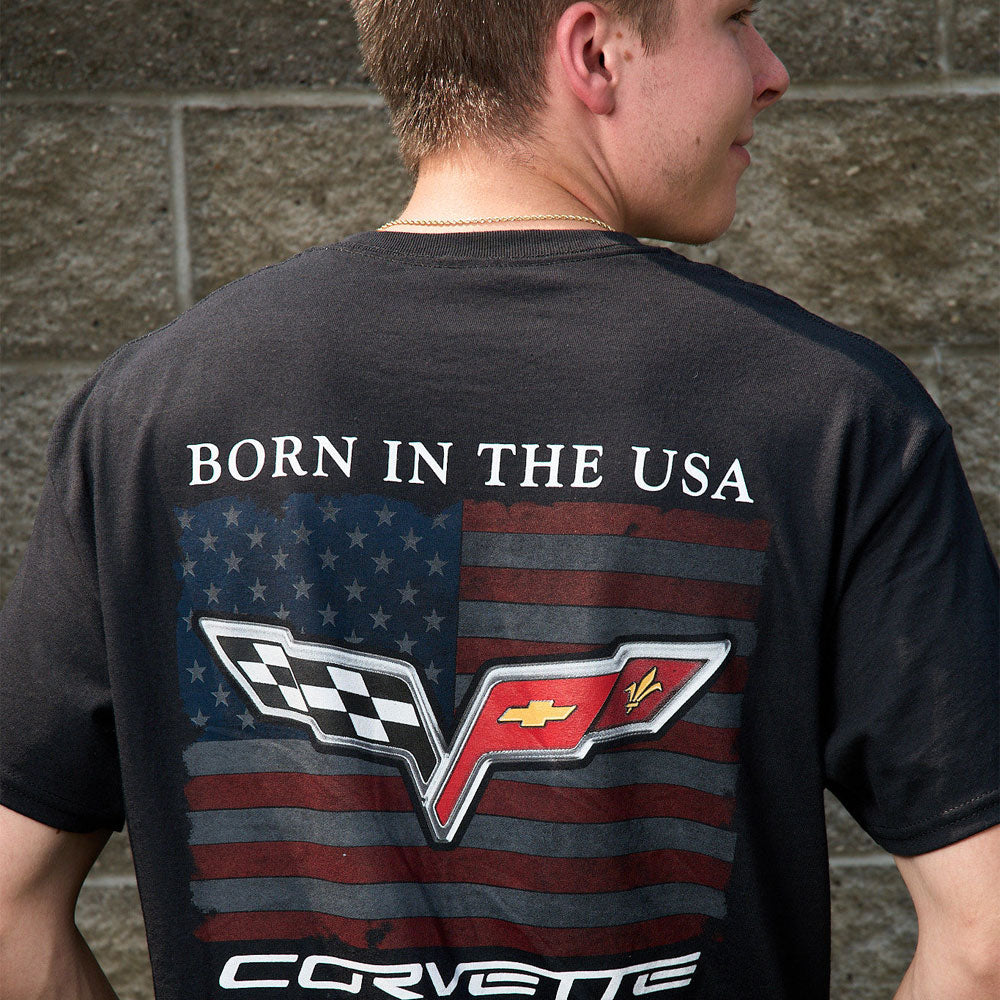 person wearing C6 Born in the USA T-shirt