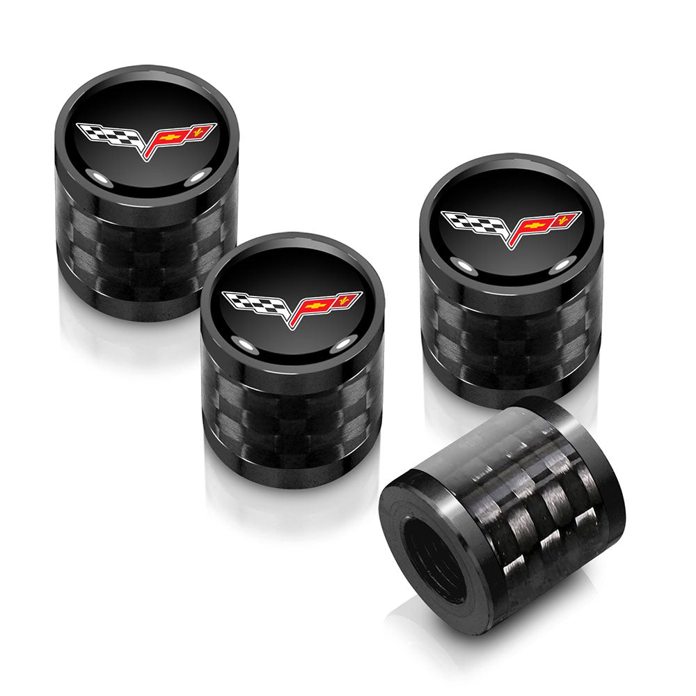 C6 Corvette Black Emblem Carbon Fiber Tire Valve Stem Caps Set