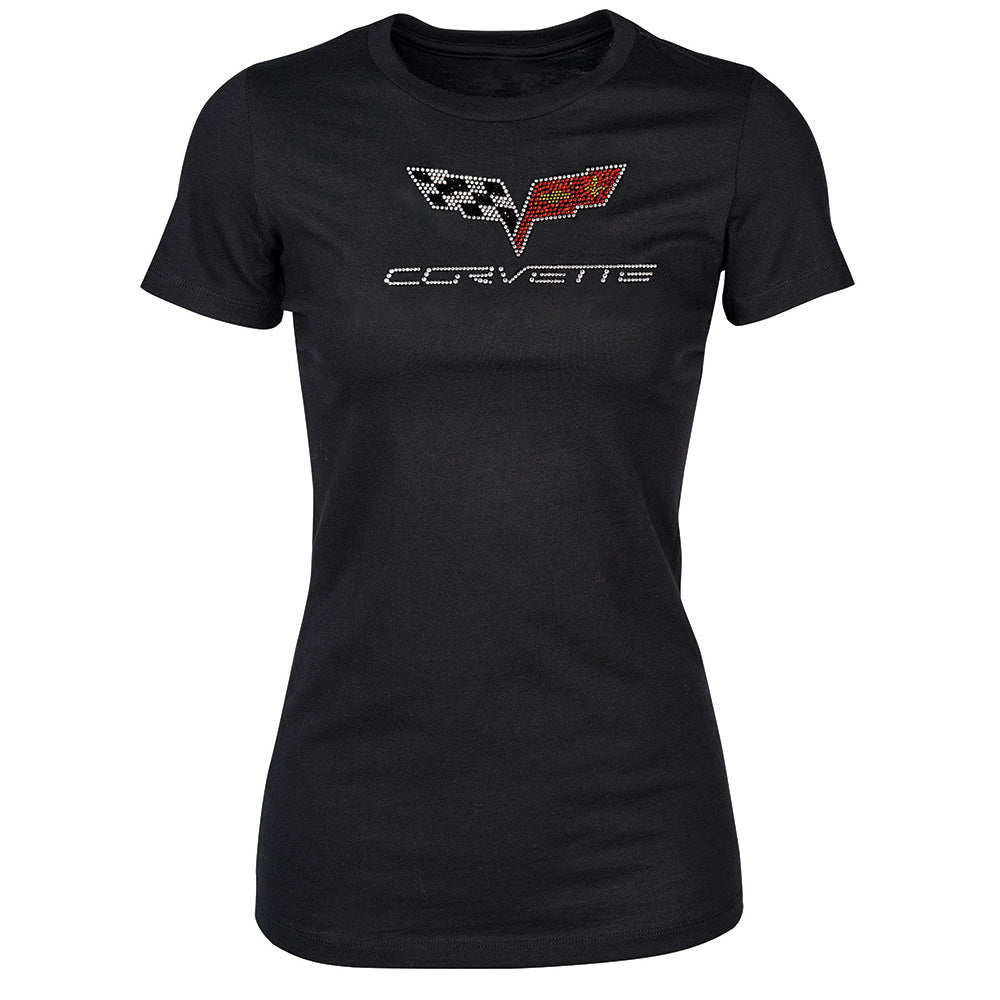 C6 Corvette Crystal Emblem Ladies Black Top
