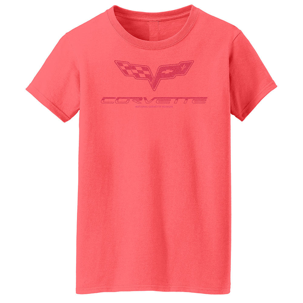 C6 Corvette Ladies Coral Glitter Fade Top