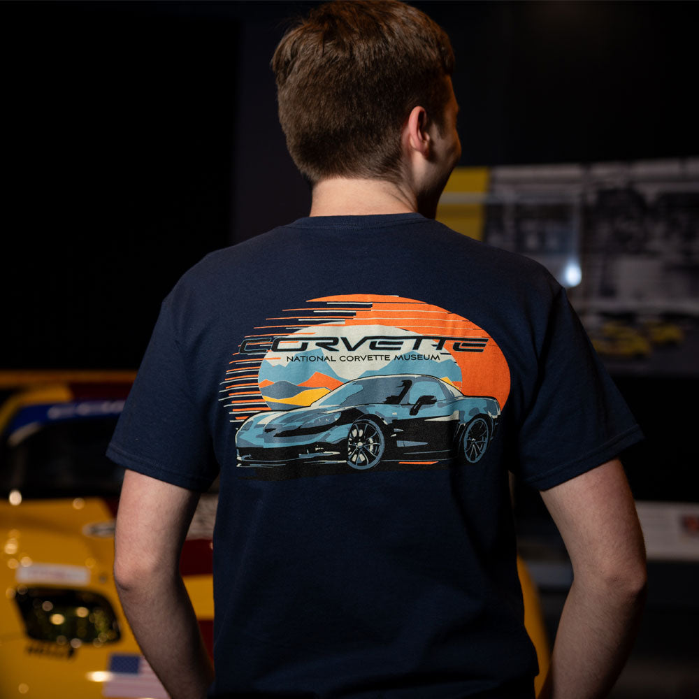 Man wearing the C6 Corvette Retro Navy T-shirt