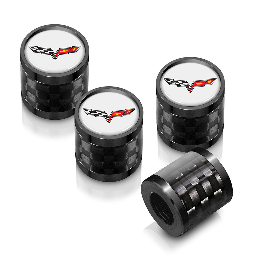 C6 Corvette White Emblem Carbon Fiber Tire Valve Stem Caps Set
