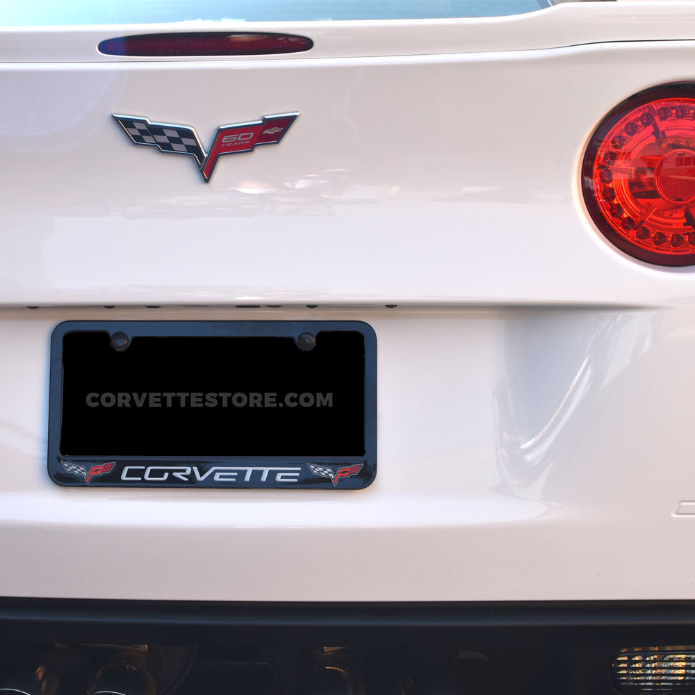 C6 Double Emblem Black License Plate Frame Lifestyle On a Car