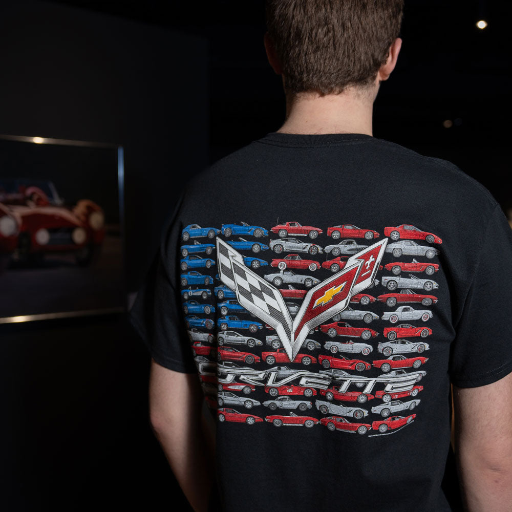 Man wearing the C7 Corvette American Flag T-shirt