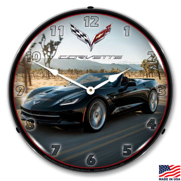 C7 Corvette Convertible in Black LED Lighted Clock