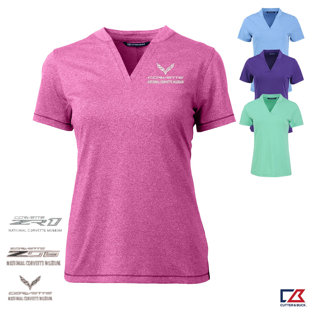 C7 Corvette Custom Ladies No Collar VNeck Polo Shirt shown in four colors