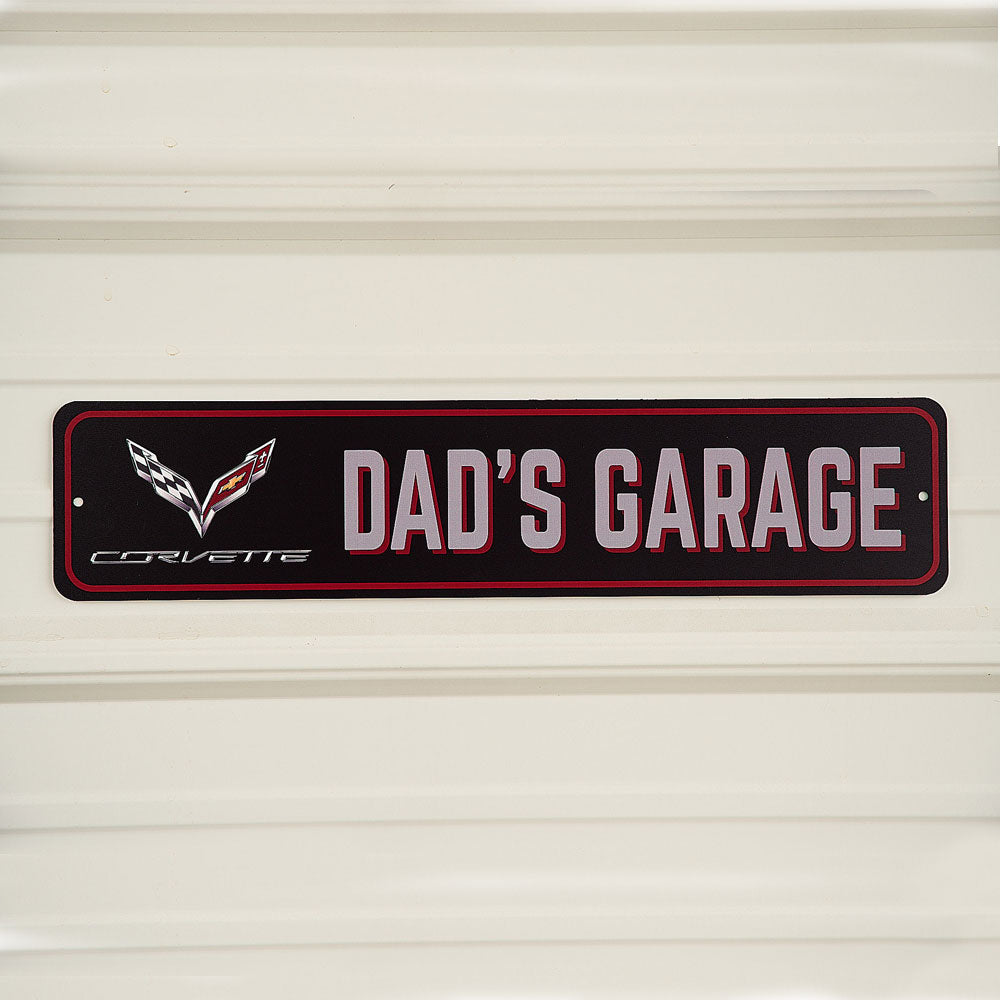C7 Corvette Dads Garage Tin Sign Hanging on a wall