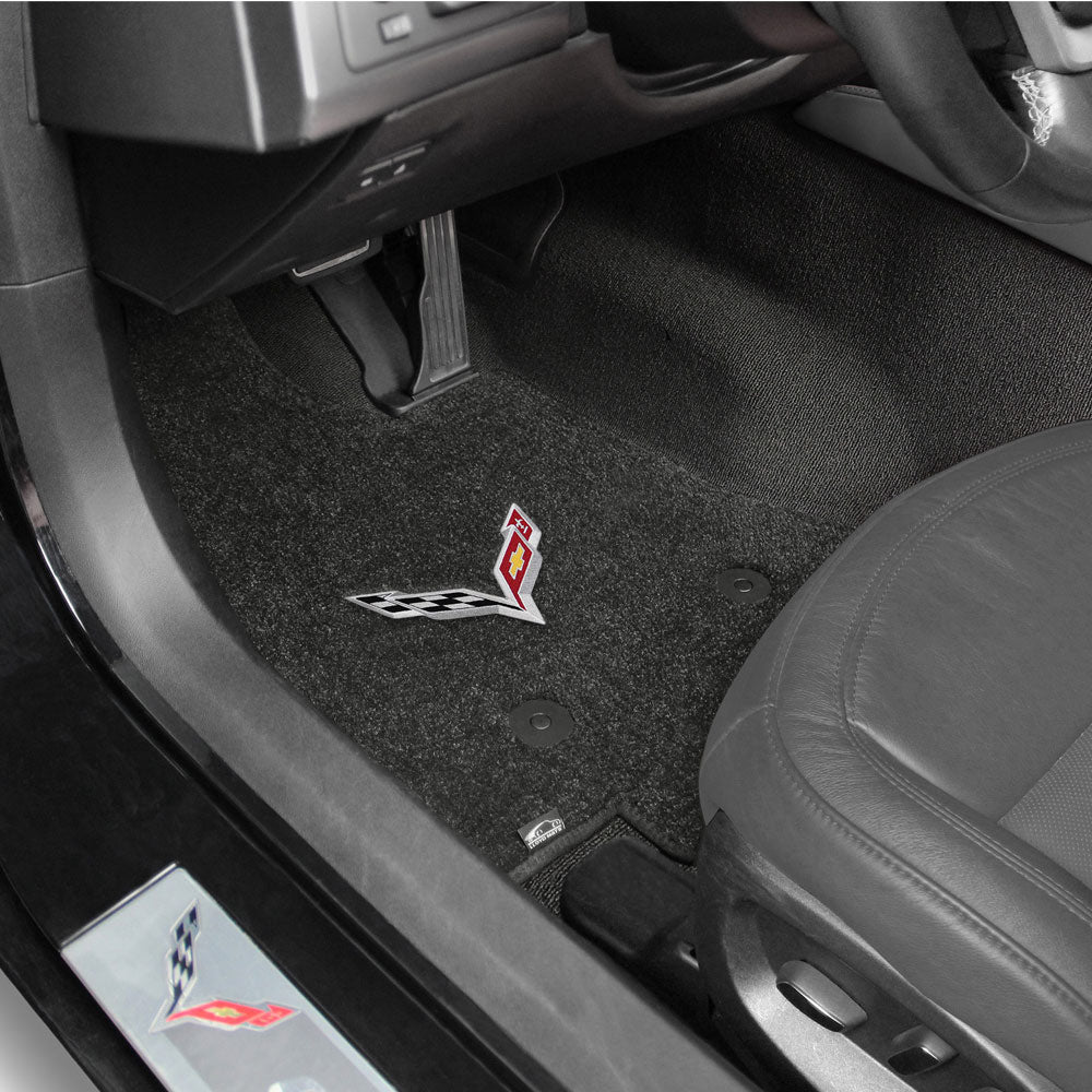 C7 Corvette Emblem Floor Mats shown in a Corvette