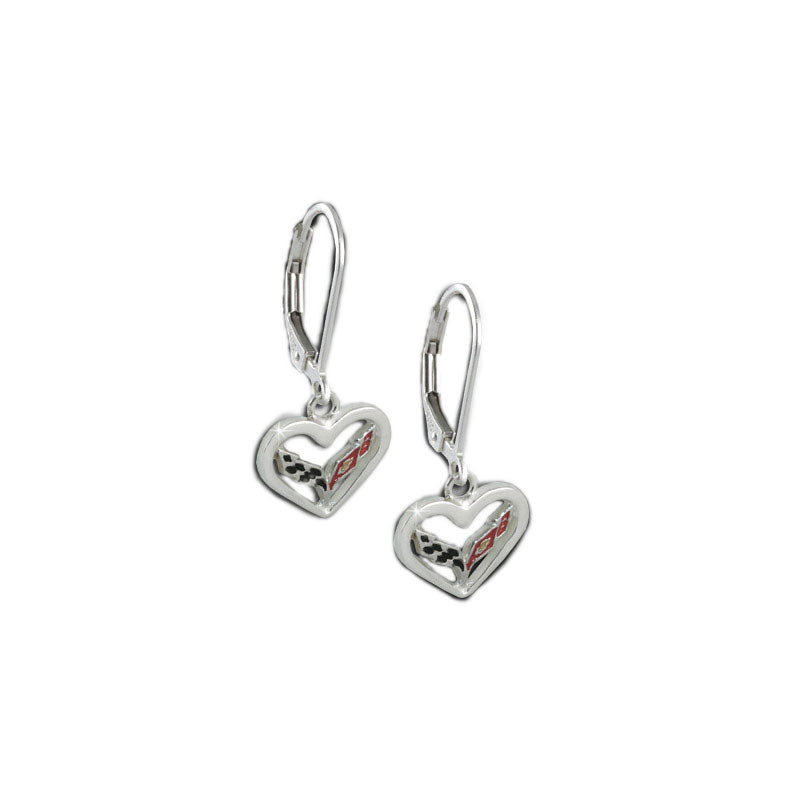 C7 Corvette Emblem Silver Heart Earrings