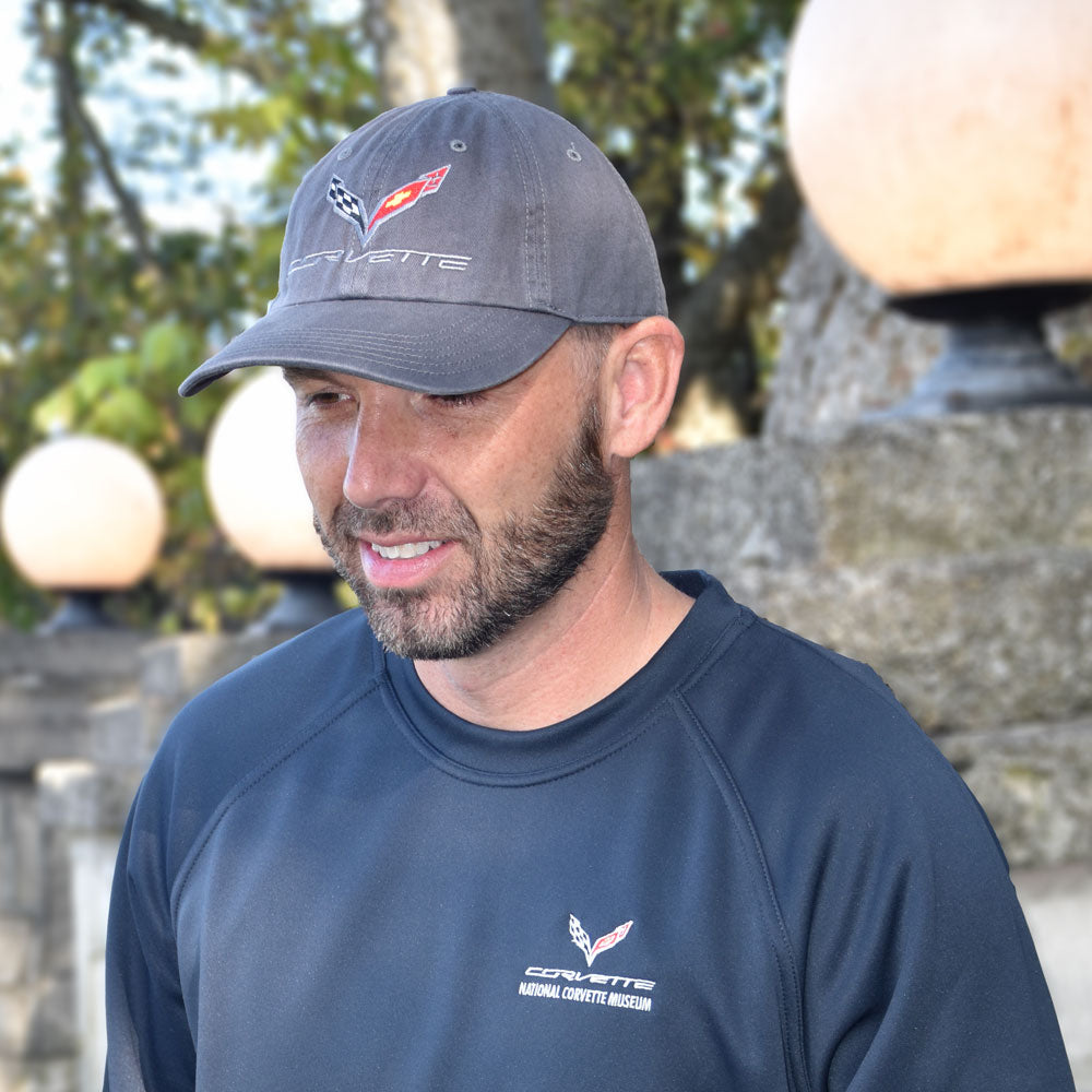 Man wearing the C7 Corvette Garment Washed Cap