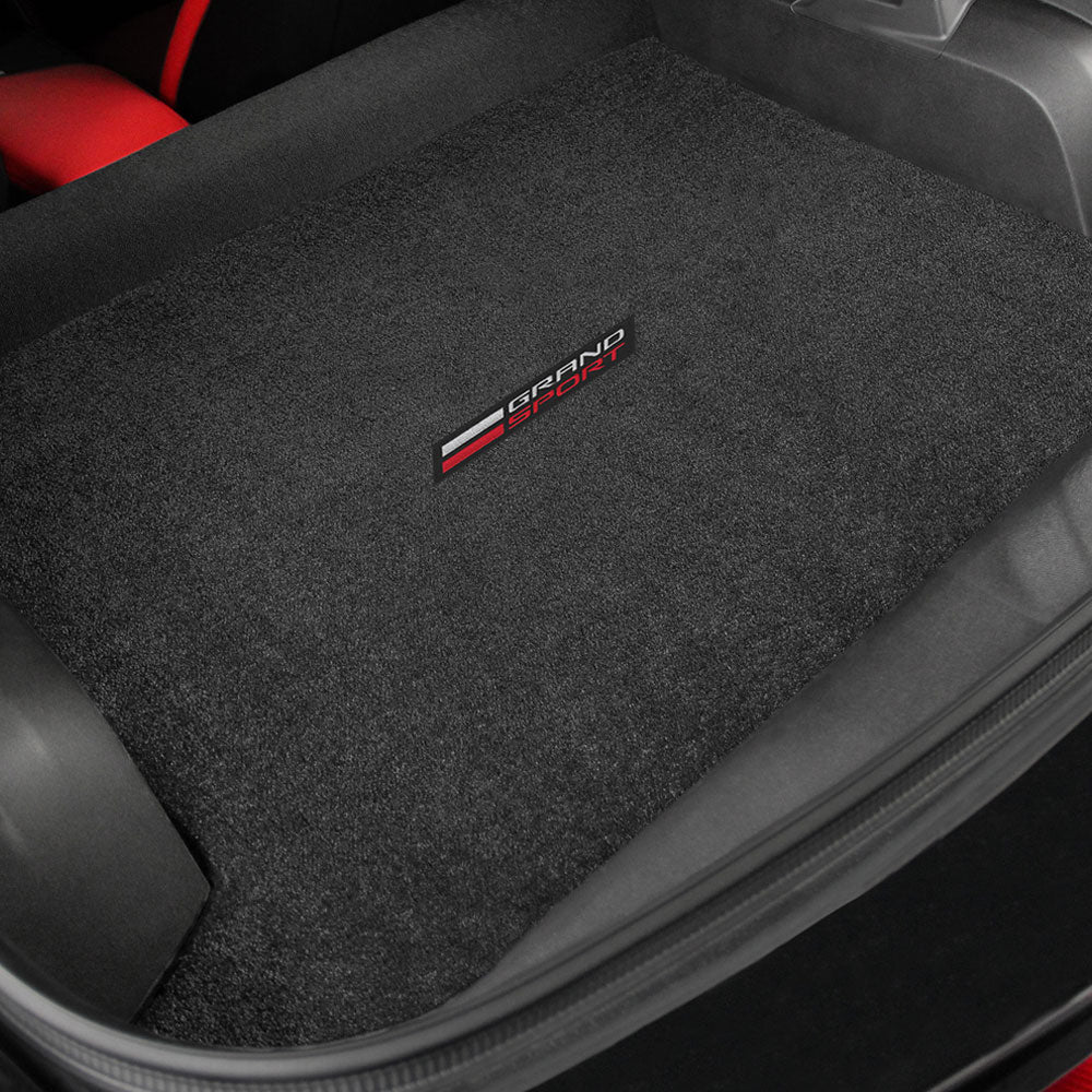 C7 Grand Sport Corvette Emblem Cargo Mat shown in a Corvette