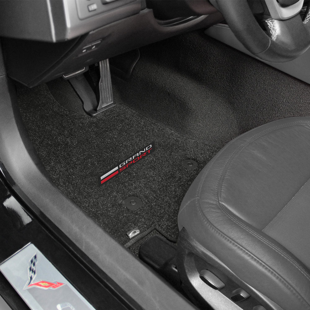 C7 Grand Sport Corvette Emblem Floor Mats shown in a Corvette