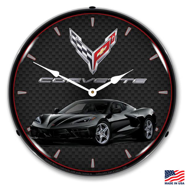 C8 Black Corvette LED Lighted Clock